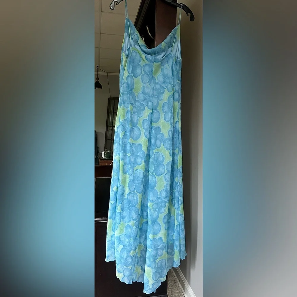 Y2K BE SMART Asymmetric Cowl Slip Maxi Dress Fairy Mermaid Coquette Floral Sz M - Picture 7 of 16